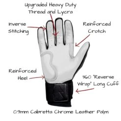 Bruce Bolt PREMIUM PRO Chrome Series Long Cuff Batting Gloves: Black -Baseball Equip Shop LC CHRB PALM CALLOUTS