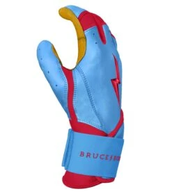 Bruce Bolt PREMIUM PRO BADER Series Long Cuff Batting Gloves: Baby Blue -Baseball Equip Shop LC HBB SIDE