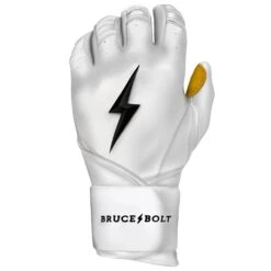 Bruce Bolt PREMIUM PRO Long Cuff Batting Gloves: White -Baseball Equip Shop LC WHTG LEFT
