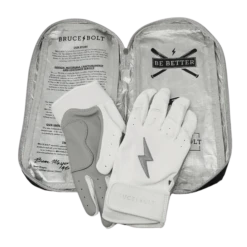 Bruce Bolt PREMIUM PRO Chrome Series Short Cuff Batting Gloves: White -Baseball Equip Shop SC CHRW BAG2