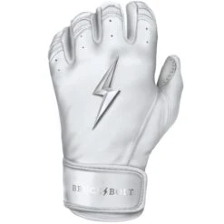 Bruce Bolt PREMIUM PRO Chrome Series Short Cuff Batting Gloves: White -Baseball Equip Shop SC CHRW LEFT
