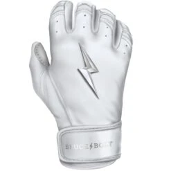 Bruce Bolt PREMIUM PRO Chrome Series Short Cuff Batting Gloves: White -Baseball Equip Shop SC CHRW RIGHT