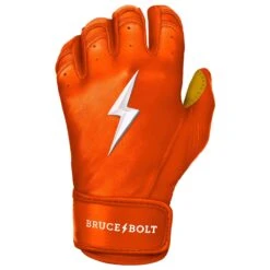 Bruce Bolt PREMIUM PRO Short Cuff Batting Gloves: Orange -Baseball Equip Shop premium pro short cuff batting gloves orange brucebolt 128747