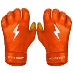 Bruce Bolt PREMIUM PRO Short Cuff Batting Gloves: Orange